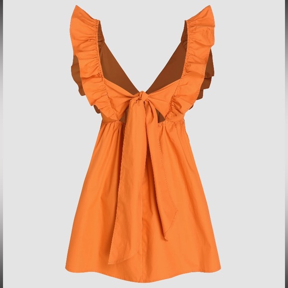 Orange Ruffle V-Neck Dress - Picture 4 of 5